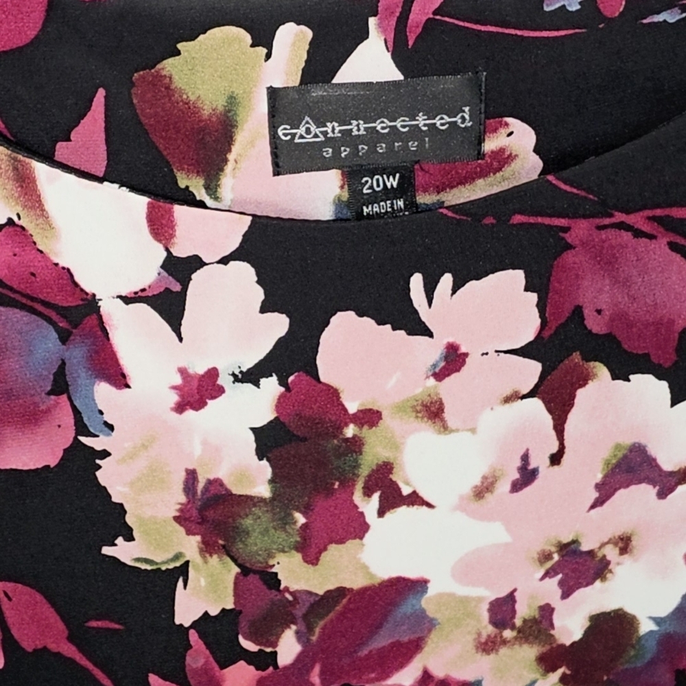Connected Apparel 20W 3X Black Purple Floral Studio Knit Sheath Dress Career - Picture 6 of 7